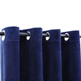 Blackout Curtains with Rings 2 pcs Velvet Dark Blue 140x245 cm - Side View