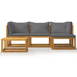 5 Piece Garden Lounge Set with Cushions Solid Acacia Wood - Front View