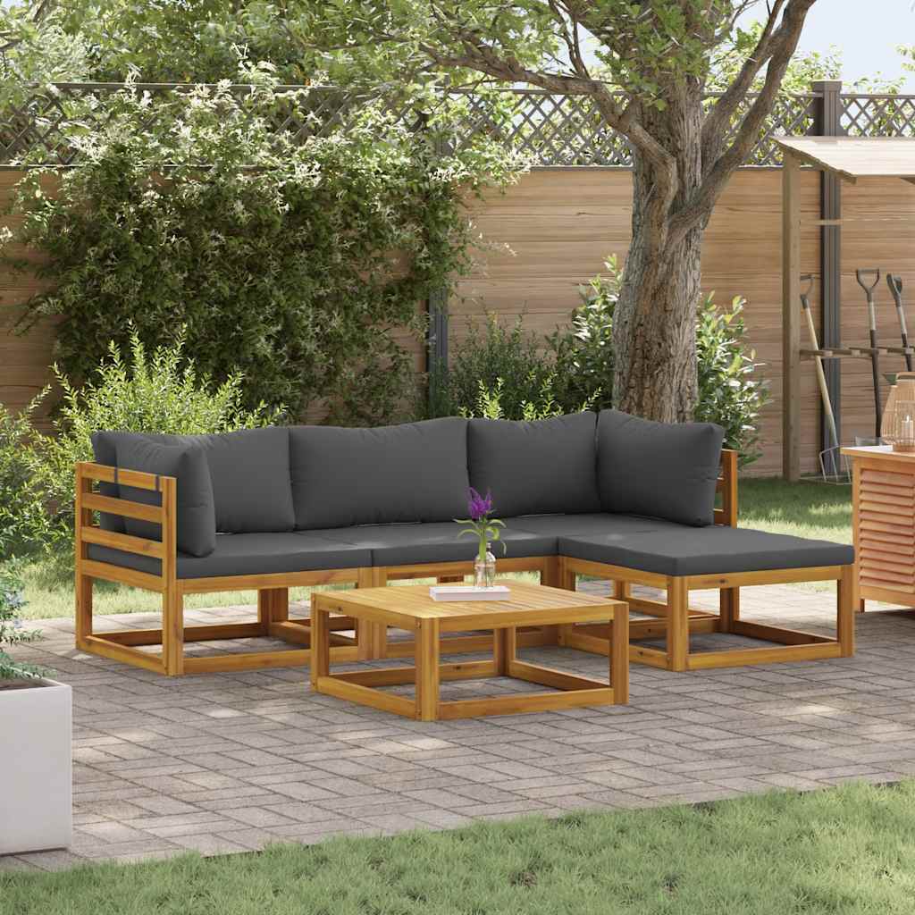 5 Piece Garden Lounge Set with Cushions Solid Acacia Wood