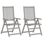 Reclining Folding Chairs 2 pcs Grey Solid Acacia Wood