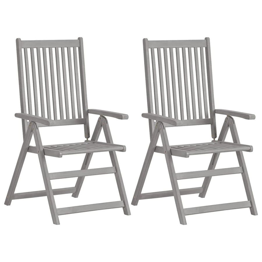 Reclining Folding Chairs 2 pcs Grey Solid Acacia Wood