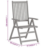 Garden Reclining Chairs 2 pcs Grey Solid Wood Acacia - Extra Image