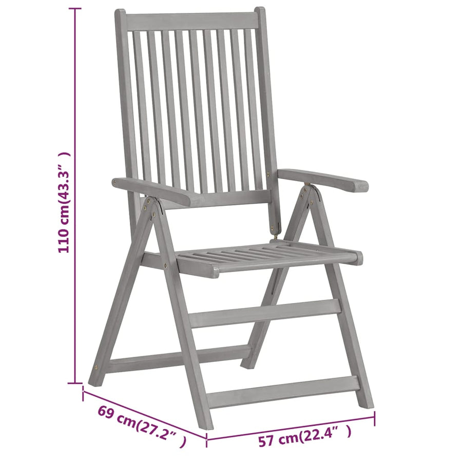 Reclining Folding Chairs 2 pcs Grey Solid Acacia Wood
