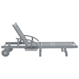 Garden Sun Lounger Grey Solid Acacia Wood - Side View