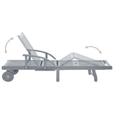 Garden Sun Lounger Grey Solid Acacia Wood - 45-Degree Angle
