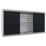 Wall Mounted Tool Cabinet Industrial Style Metal Grey and Black - Front View