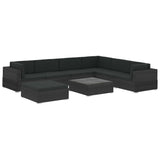 8 Piece Garden Lounge Set with Cushions Poly Rattan Black - Front View