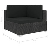 8 Piece Garden Lounge Set with Cushions Poly Rattan Black - Low Angle