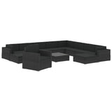 12 Piece Garden Lounge Set with Cushions Poly Rattan Black - Front View