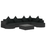 8 Piece Garden Lounge Set with Cushions Poly Rattan Black - Front View