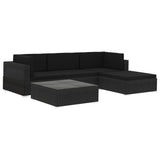 5 Piece Garden Lounge Set with Cushions Poly Rattan Black - Front View