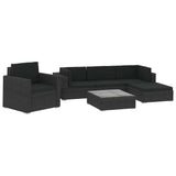 6 Piece Garden Lounge Set with Cushions Poly Rattan Black - Front View