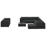 10 Piece Garden Lounge Set with Cushions Poly Rattan Black - Front View