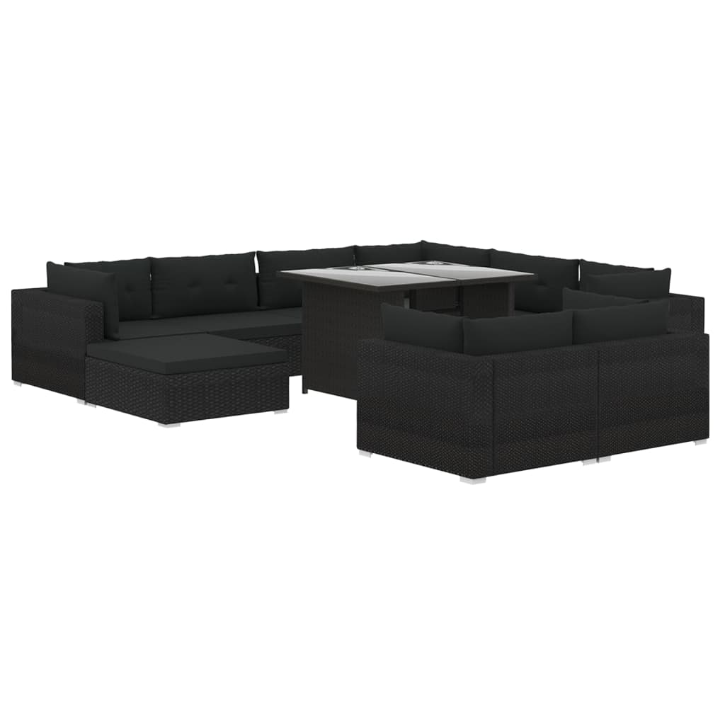 10 Piece Garden Lounge Set with Cushions Poly Rattan Black