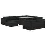 10 Piece Garden Lounge Set with Cushions Poly Rattan Black