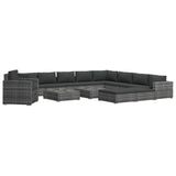 13 Piece Garden Lounge Set with Cushions Poly Rattan Grey - Front View