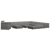 13 Piece Garden Lounge Set with Cushions Poly Rattan Grey - Side View