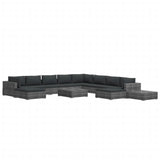 12 Piece Garden Lounge Set with Cushions Poly Rattan Grey - Front View