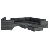 8 Piece Garden Lounge Set with Cushions Poly Rattan Grey - Front View