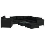 8 Piece Garden Lounge Set with Cushions Poly Rattan Black