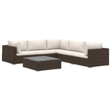 6 Piece Garden Lounge Set with Cushions Poly Rattan Brown - Front View