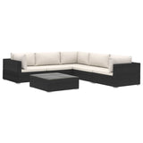 6 Piece Garden Lounge Set with Cushions Poly Rattan Black - Front View