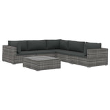 6 Piece Garden Lounge Set with Cushions Poly Rattan Grey - Front View