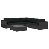 6 Piece Garden Lounge Set with Cushions Poly Rattan Black - Front View