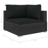 6 Piece Garden Lounge Set with Cushions Poly Rattan Black - Close-Up Angle