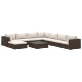 9 Piece Garden Lounge Set with Cushions Poly Rattan Brown - Front View