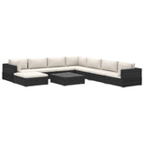 9 Piece Garden Lounge Set with Cushions Poly Rattan Black - Front View