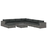 9 Piece Garden Lounge Set with Cushions Poly Rattan Grey - Front View