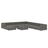 9 Piece Garden Lounge Set with Cushions Poly Rattan Grey - Side View
