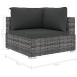 9 Piece Garden Lounge Set with Cushions Poly Rattan Grey - Low Angle