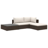 4 Piece Garden Lounge Set with Cushions Poly Rattan Brown - Front View