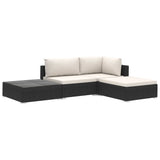 4 Piece Garden Lounge Set with Cushions Poly Rattan Black - Front View