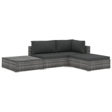 4 Piece Garden Lounge Set with Cushions Poly Rattan Grey - Front View