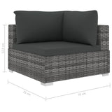 4 Piece Garden Lounge Set with Cushions Poly Rattan Grey - Low Angle