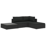 4 Piece Garden Lounge Set with Cushions Poly Rattan Black - Front View