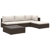 5 Piece Garden Lounge Set with Cushions Poly Rattan Brown - Front View