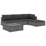 5 Piece Garden Lounge Set with Cushions Poly Rattan Grey - Front View