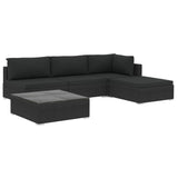5 Piece Garden Lounge Set with Cushions Poly Rattan Black - Front View