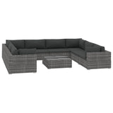9 Piece Garden Lounge Set with Cushions Poly Rattan Grey - Front View