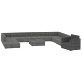 11 Piece Garden Lounge Set with Cushions Poly Rattan Grey - Side View