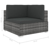 Sectional Corner Chair 1 pc with Cushions Poly Rattan Grey - 45-Degree Angle