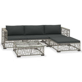 5 Piece Garden Lounge Set with Cushions Poly Rattan Grey - Front View
