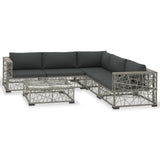 6 Piece Garden Lounge Set with Cushions Poly Rattan Grey - Front View