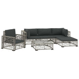 6 Piece Garden Lounge Set with Cushions Poly Rattan Grey - Front View