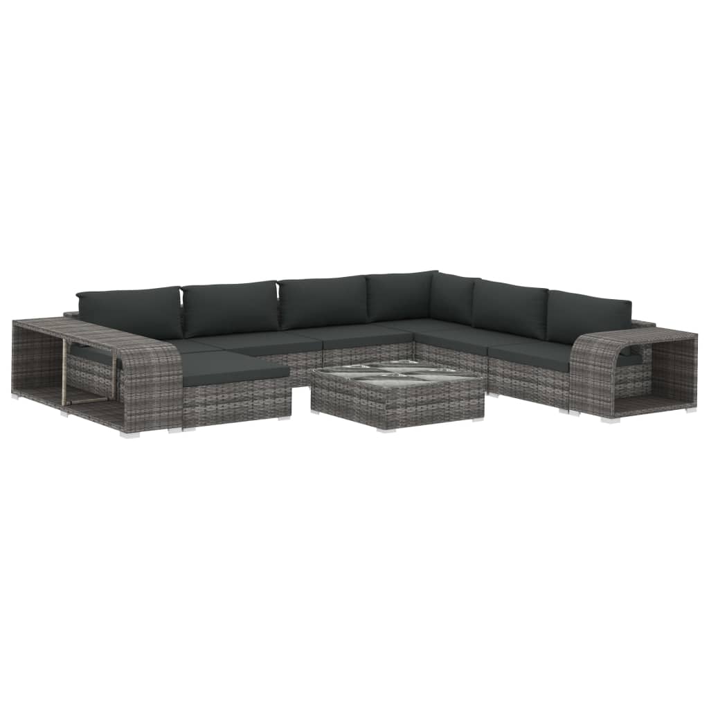 10 Piece Garden Lounge Set with Cushions Poly Rattan Grey