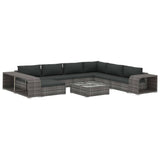 10 Piece Garden Lounge Set with Cushions Poly Rattan Grey